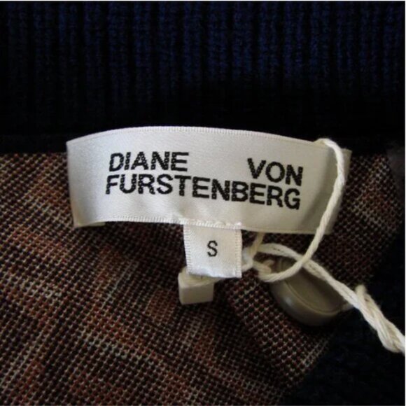 DVF Diane Von Furstenberg Mini Dress Milena Zig Zag Camel Knit Office Small NEW - Picture 6 of 15